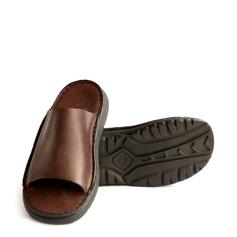 Chestnut Leather Slide Sandals