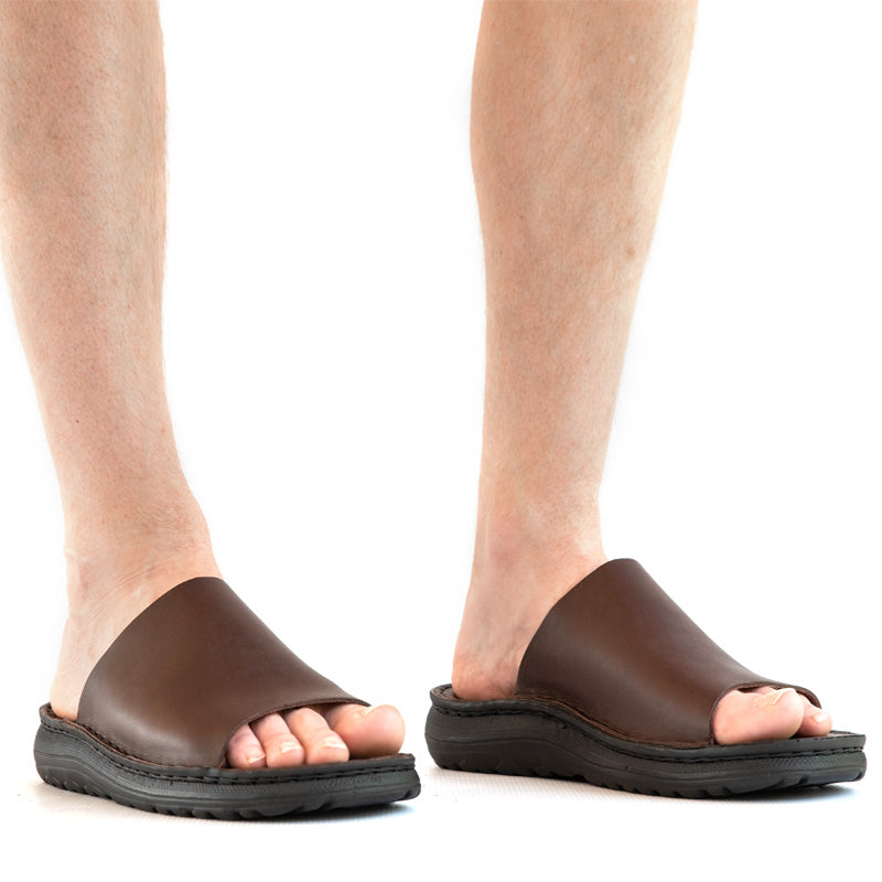 Chestnut Leather Slide Sandals